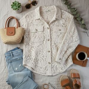 Dex Cream Lace Button-Down Shirt